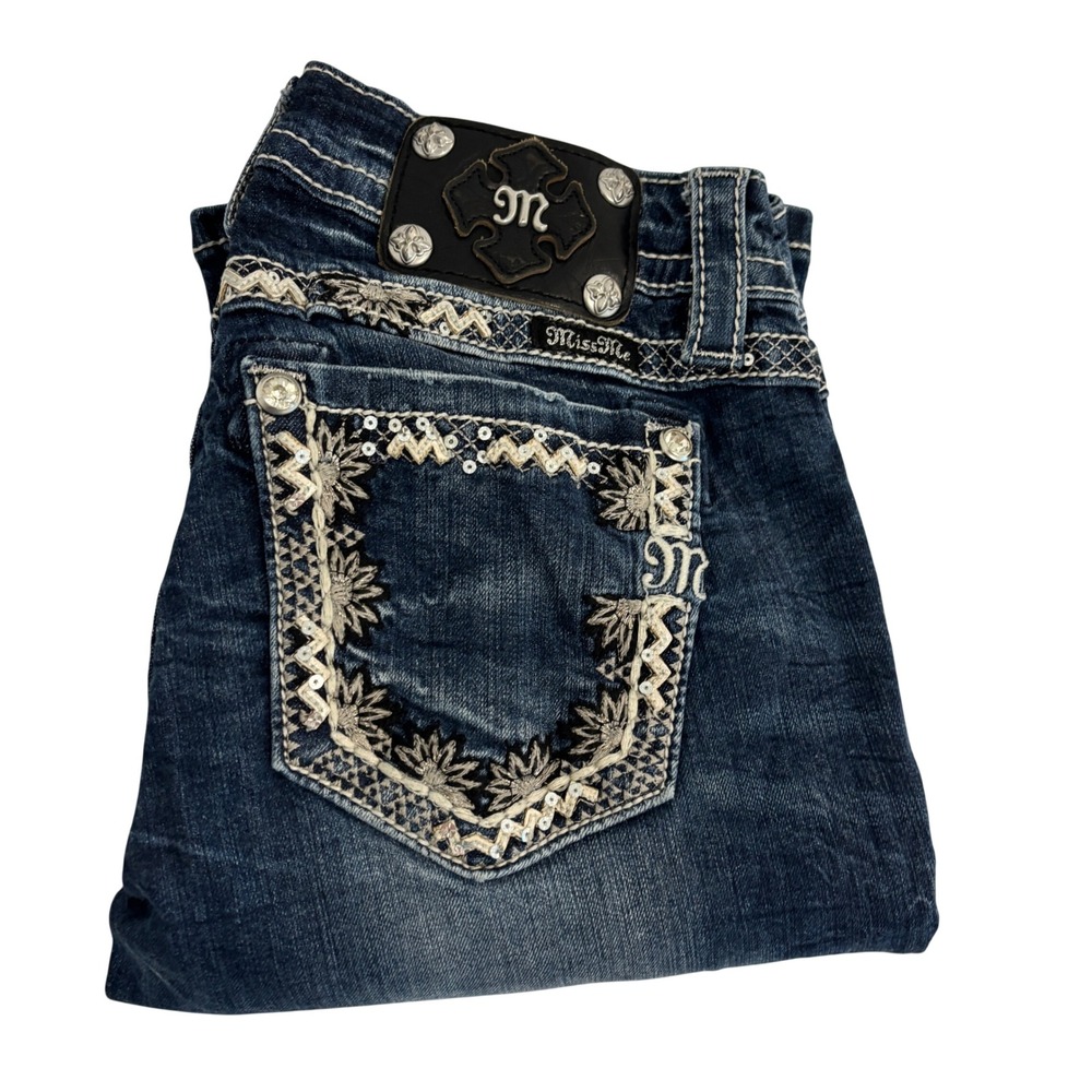 Miss Me Signature Bootcut Blue Jeans Women 27x34 Stretch Western Boho Distress - Picture 14 of 14